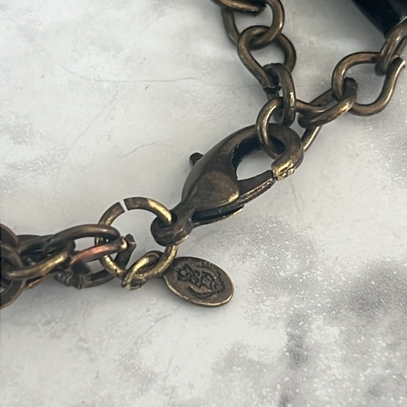 Premier Designs faux turquoise stone brass tone necklace & earrings matching set - Picture 6 of 8